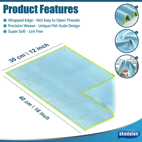 CHISHZL-Microfiber Cleaning Cloth Lint Free Glass Cleaner Window Polishing Streak Free Miracle Easy Clean Rag Reusable for Mirror Kitchen Dish Auto Detailing,Pack of 8, 12'' x 16'', Light Grey