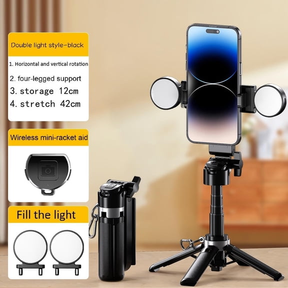 CHISHZL-Mini Selfie Stick Tripod Stand for iPhone 6-Section Adjustable Height Extension (12-42cm)10 Meter Remote One Click Control Suitable for Travel/Live Streaming/Outdoor Multiple Scenes