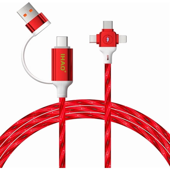 CHISHZL-Multi Ports Charger Cable 6 Combinations in One Cable USBA/USBC to USB C/MicroUSB Fast Charging Cord Lighted Up LED Flowing Compatible with Almost All Electric Device-39Inches Starry Red