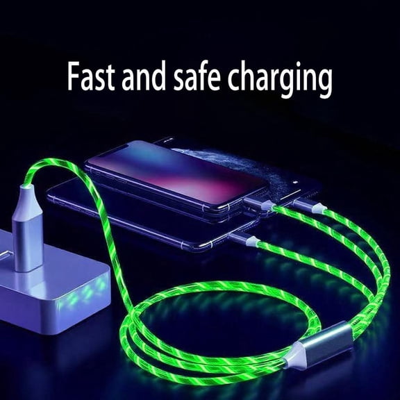CHISHZL-Multi Ports Light-Up USB Cable USBA/USB C to USBC/MicroUSB Cable Durable Fast Charging Cable with Visible Current Flow As Night Light Use 39 inches-6in1 Green