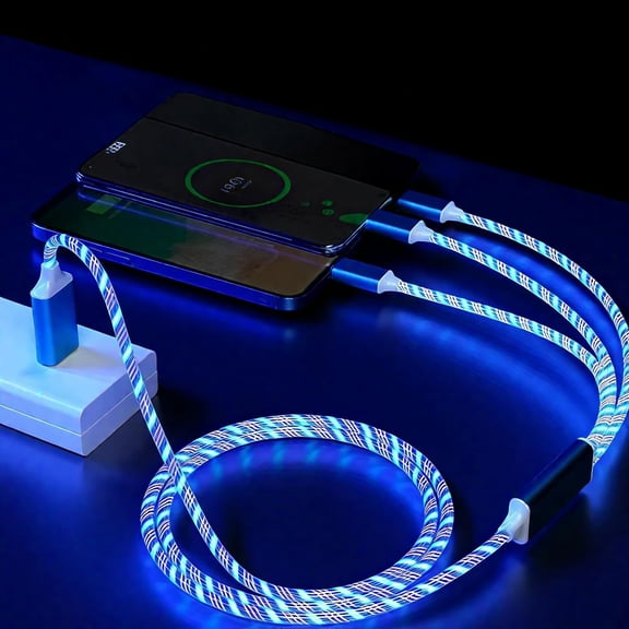 CHISHZL-Multi Ports Light-Up USB Cable USBA/USB C to USBC/MicroUSB Cable Durable Fast Charging Cable with Visible Current Flow As Night Light Use 39 inches-6in1 Blue