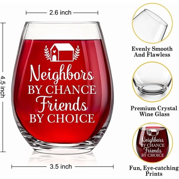 CHISHZL-Neighbors By Chance Friends By Choice Stemless Wine Glass, Neighbor Moving Gifts for Women Men Friends, Neighbor Birthday Gifts, Housewarming New Home Gifts for Neighbors Homeowners Hostess