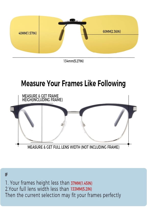 -Night Driving Glasses Clip On Night Vision Glasses HD Polarized Yellow Lens Compact Fit Non-Flip Up, Anti Glare