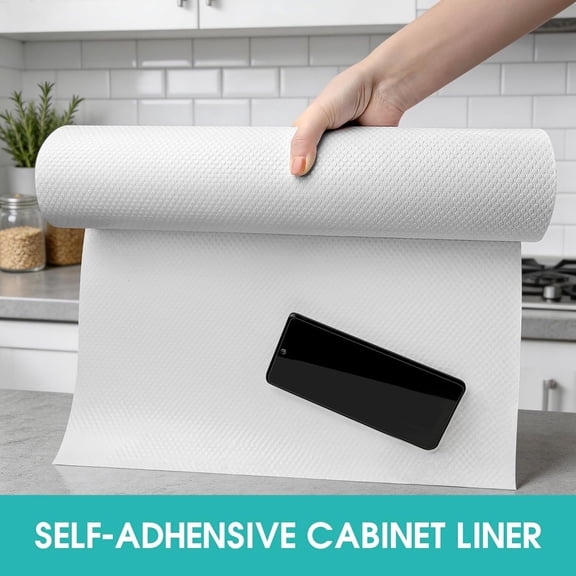 CHISHZL-PABUSIOR Peel and Stick Cabinet Liner: Self-Adhesive White Contact Paper 17.7" W x 96" L - Easy to Cut Waterproof & Non-Slip Bathroom Cupboard Drawer Liner for Kitchen Pantry Shelves