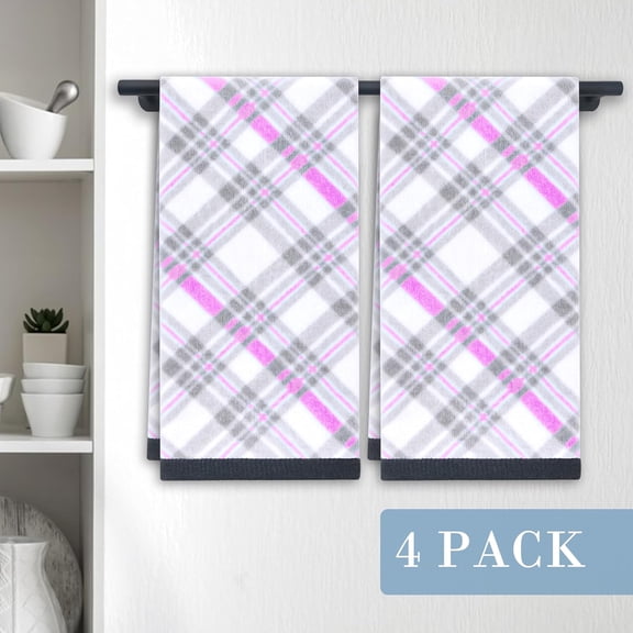 CHISHZL-Pink Hand Towels, Bathroom Hand Towels Set of 4, 15"x25" - 100% Cotton | Soft | Absorbent | 400GSM | Fluffy, Checkered Towels for Showering | Guest Use | Spa, Pink and Gray Check Print