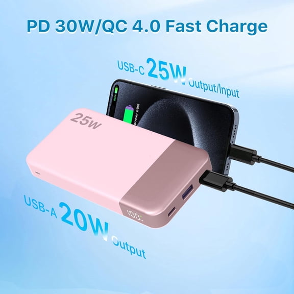 CHISHZL-Portable Charger, 10000mAh Power Bank Fast Charging, Battery Pack with C to C Cable, Battery Bank with Digital Display for iPhone iPad Android etc