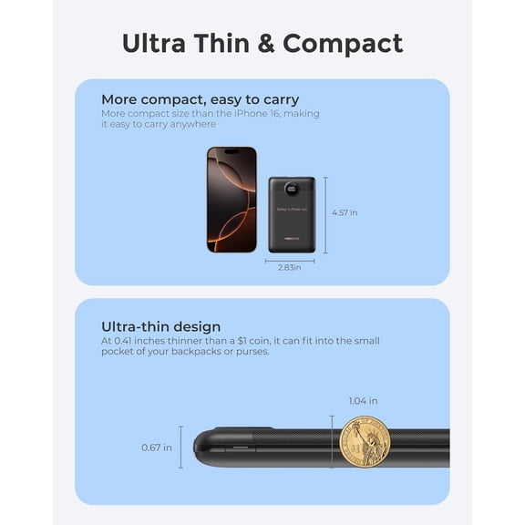 CHISHZL-Portable Charger with Built-in Cables, Slim Power Bank 10000mAh, Fast Charge USB C Battery Pack, No Extra Cables Needed Travel Essential for iPhone 17/16/15, Samsung S25/S24