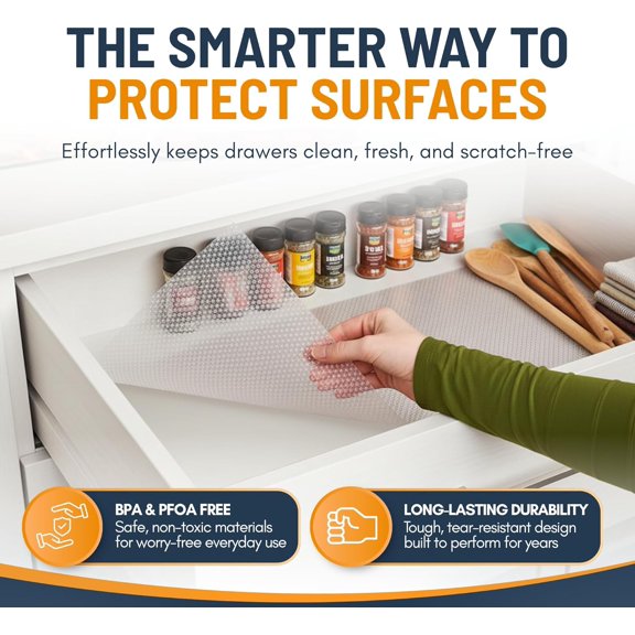 CHISHZL-Shelf Liner Drawer Liner for Kitchen Cabinets Non-Adhesive by Lindas Essentials (17.7 x 240 Inches) - Non-Slip Easy Clean Kitchen Cabinet and Cupboard Protector, Waterproof Mat, Clear Roll