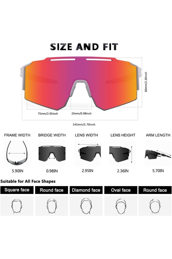 -Sunglasses Cycling Glasses TR90 Frame for Men Women, Running Cycling outdoor Sports.