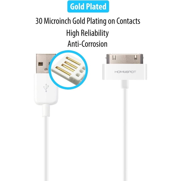 CHISHZL-Sync & Charge 30 pin to USB Cable 6.6ft (2M) Extra Long Charging Cable Compatible with iPhone 4/4s, iPhone 3G/3GS, iPad 1/2/3, iPod(1 Pack - White)