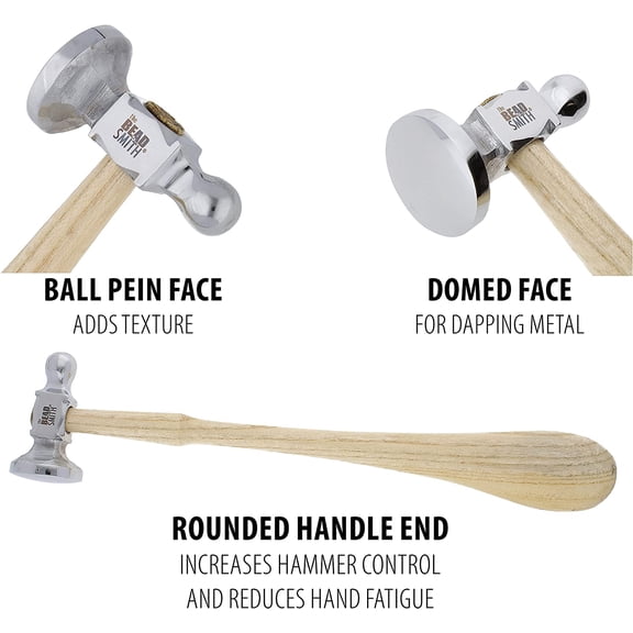 CHISHZL-Two-Sided Chasing Hammer - 10.75 Inches Wooden Handle, 2.25 Steel Head with a 14mm Ball Pein & 1.1"/ 28mm Domed Face - Tool Used to Add Texture and Dimension to Metalwork, 4oz./113g