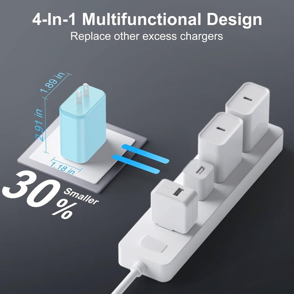 CHISHZL-USB C Charger Block, 2-Pack 40W Wall Plug Fast Charging Block, 4-Port PD + QC Power Adapter Type C Charging Blocks Cube, Compatible with iPhone 17/17 Pro/17Pro Max/16/15/14/13/12/11, Tablets