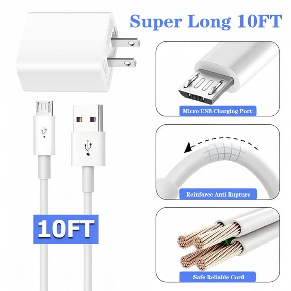 CHISHZL-USB A to Micro USB Cable 10ft USB Charging Block 5v 2a Power Adapter Compatible fo Samsung Galaxy Tab A, E, S, S2, 3, 4, 7.0" 8.0" 8.4" 9.6" 9.7" 10.1" 10.5" LTE Samsung Tablet Charger Micro