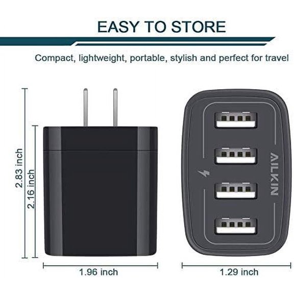 CHISHZL-USB Wall Charger, 2-Pack 4.8A 4-Port USB Plug Cube Brick Charging Box Wall Charger Plug, Charging Block for iPhone 17 16 15 14 13 Pro Max 12 11Pro Max/XR Plus, Samsung Galaxy S23 S22 S21