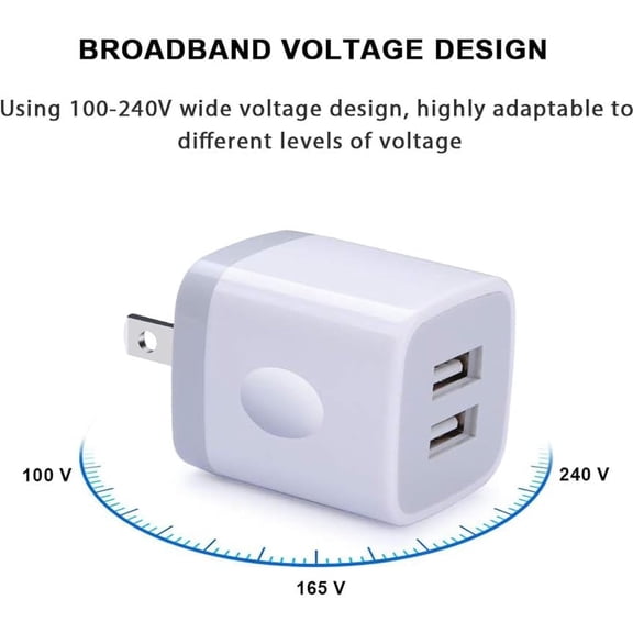 CHISHZL-USB Wall Charger Adapter, 5Pack 2.1Amp Fast Dual Port Wall USB Plug Charging Block Charger Brick Cube Box for iPhone 17 Air 16e 16 Pro Max 15 14 13 12 11 Xs XR X 8 7, Samsung, Android