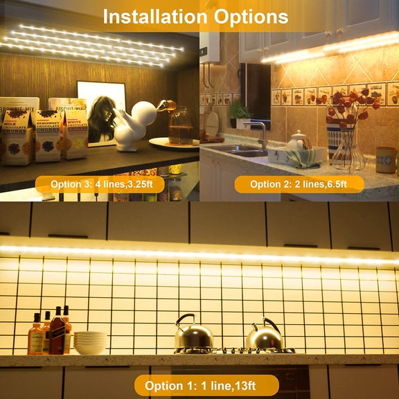 CHISHZL-Under Cabinet Lighting Kit - 8 PCS 20 Inch Pre-Cut Strips, 2700K Warm White Flexible LED Strip Lights with Remote and Power Adapter for Kitchen Cabinets, Shelf, Desk, Counter - 13ft