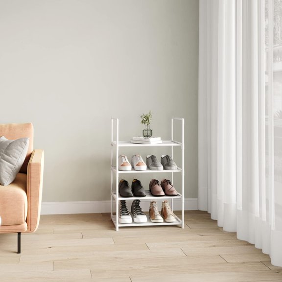 CHISHZL-Upgrade Stackable Small Shoe Rack, 4-Tier Shoe Shelf Storage Organizer with Handle for Entryway, Hallway and Closet(White)