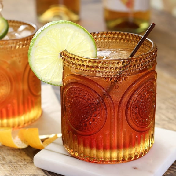 CHISHZL-Vintage Amber Drinking Glasses Set of 6 by - 10 oz Ribbed Glassware for Drinking Water, Juice, Cocktail Glasses - Ribbed Glass Cups Set, Iced Coffee Cup, Kitchen Drinkware or Home Bar