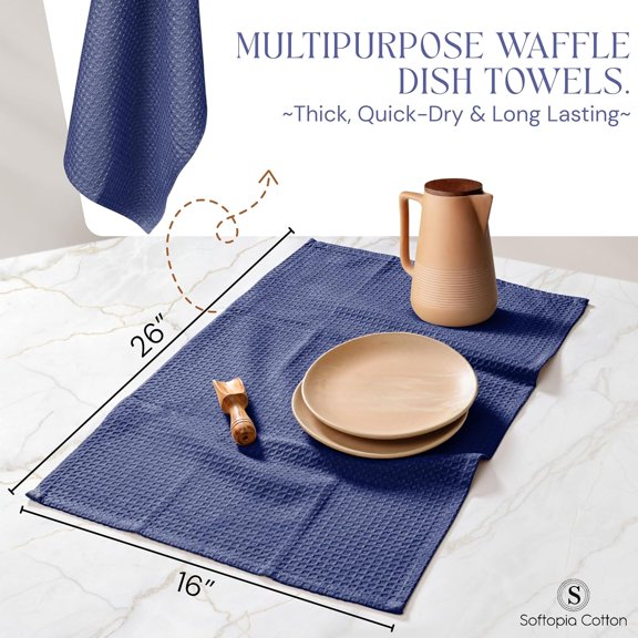 CHISHZL-Waffle Weave Dish Towels 4 Pack, 16x26 Inches, Quick Dry Towels for Kitchen, Reusable, Absorbent Wash Cloths Set, Washable Fabric, Heavy Duty for Daily Use - Indigo Blue