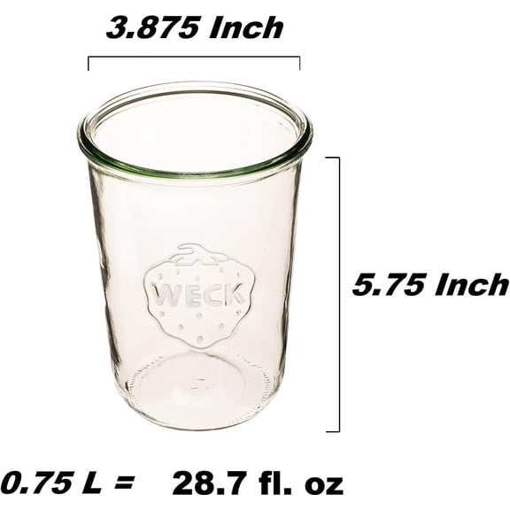 CHISHZL-Weck Canning Jars 743 - Weck Mold Jar made of Transparent Glass - Eco-Friendly - Food Storage Container with Lid Airtight - 3/4 Liter Tall 1 Jar with Lid and Rubber Gasket
