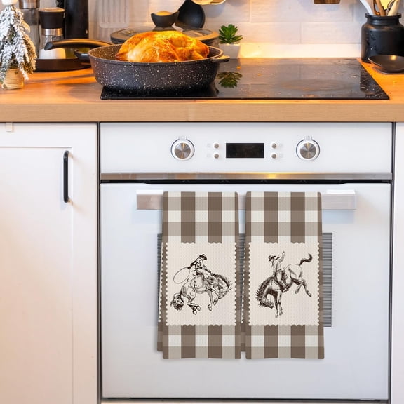 CHISHZL-Western Cowboy Kitchen Towels Set of 2, Trendy Cowboy Horse Dish Tea Towels for Kitchen, Rustic Brown Western Hand Towel for Bathroom Decor, 16x24 Inch