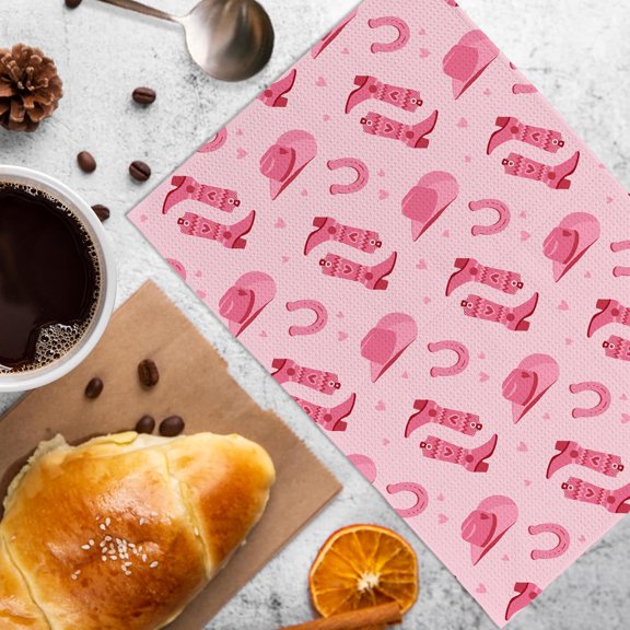 CHISHZL-Western Howdy Pink Kitchen Towels and Dishcloths Set of 2, Preppy Bathroom Decor, Preppy Cowgirl Dish Towel, Trendy Boots Decorative Hand Tea Towels for Girls Bathroom Kitchen, 1624 Inch