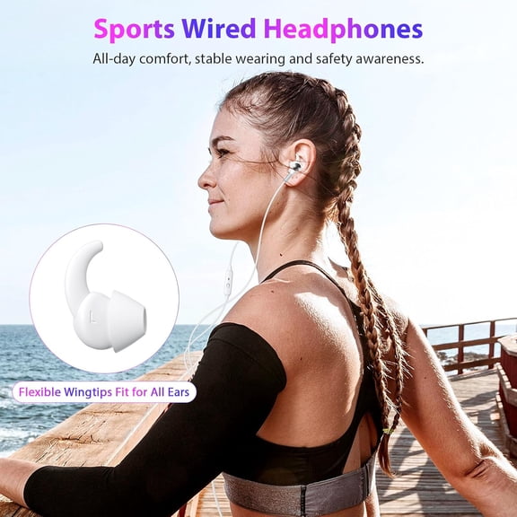CHISHZL-Wired Ear Buds Sport in-Ear Headphones with Anti Fall/Hurt Wingtips, Mute Mic, Pure Stereo Bass, Noise Isolating Aux 3.5mm Earbuds for iPhone/iPad/Android/Mac/Laptop/PC/Women/Small Ear/School