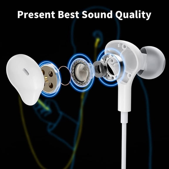 CHISHZL-Wired Earbuds in-Ear Headphones for Laptop/PC, Noise Isolation Small Earphones Corded 3.5mm Jack Plug-in Ear Buds Mic Volume Control for iPhone/Samsung/Android/Gaming Console/Kid/School, Whit