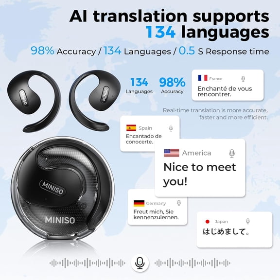CHISHZL-X15PRO AI Translation Earbuds Real Time, 3-in-1 AI Language Translator with App, Translation Earbuds Supports 134 Languages, Open-Ear Translation Headphones for Learning, Travel, Business