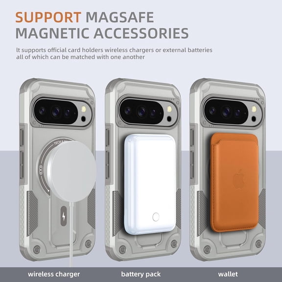 CHISHZL-for Google Pixel 10&10 Pro Casefor Pixel 9&9 Pro Case[Compatible with MagSafe][with 2*Fingerprint Unlock Glass Screen Protector],Built in Invisible Stand,Shockproof Protective Phone Cover(Gre