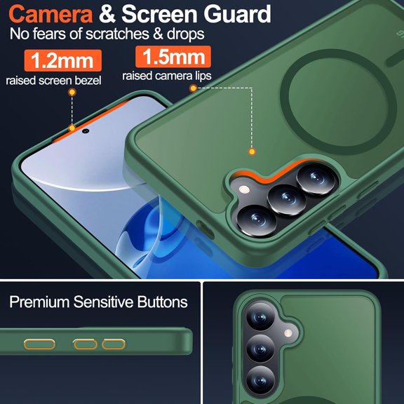 CHISHZL-for Samsung Galaxy S25 Plus Case with Magnetic,[Compatible with MagSafe][12Ft Military Dropproof][2*Screen Protector] Translucent Slim Shockproof Holsters Case for S25 Plus,6.7"-Green