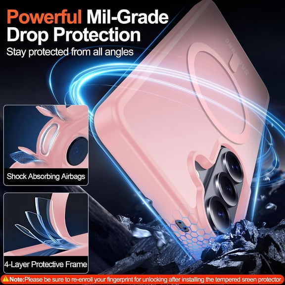 CHISHZL-for Samsung Galaxy S26 Plus Case with Magnetic,[Compatible with MagSafe][12Ft Military Dropproof][2*Screen Protector] Translucent Anti-Slip Back Slim Shockproof Case for S26 Plus-Pink