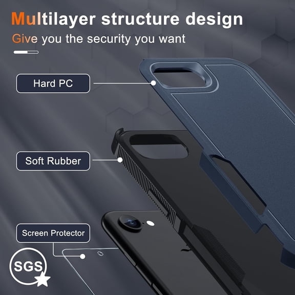 CHISHZL-for iPhone 16e Case & iPhone 17e Case, with Screen Protector,Military Grade Heavy Duty Shockproof Phone Cover with Wrist Lanyard Strap for iPhone 16e & iPhone 17e,Navy Blue