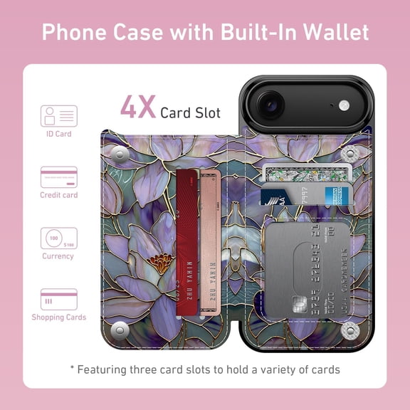 CHISHZL-for iPhone 17 Air Wallet Case with Card Holder, RFID-Blocking, Military-Grade Protection & UV-Printed Artwork, Magnetic Closure with Leather Kickstand - Dreamy Lotus