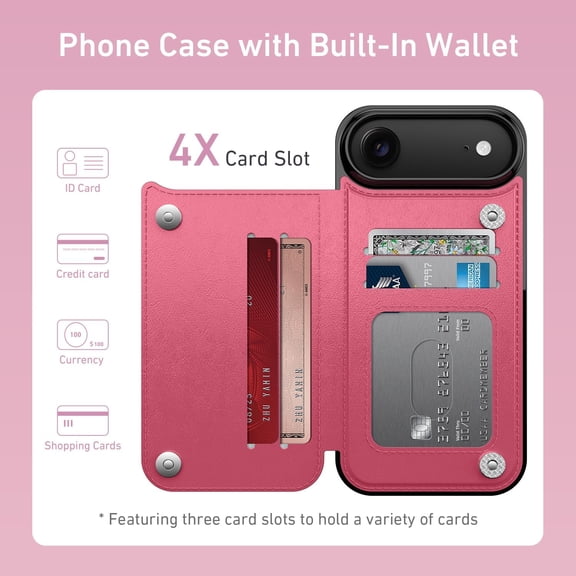 CHISHZL-for iPhone 17 Air Wallet Case with Card Holder, RFID-Blocking, Military-Grade Protection & UV-Printed Artwork, Magnetic Closure with Leather Kickstand - Hot Pink