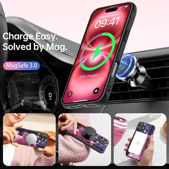 CHISHZL-for iPhone 17 Case Wireless Charging & Military-Grade Protection - Trendy Pattern Design for Women Girls, Matte Non-Slip Phone Cover with Shockproof Corners - Pink Leopard
