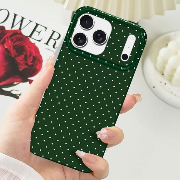 CHISHZL-for iPhone 17 Pro Case Cute Polka Dot Aesthetic Design Simple Cover 6.3", Thin Slim Anti-Scratch Soft TPU Bumper Shockproof Rubber Protective Phone Cases for Women Girls Girly Boys, Pine Gree
