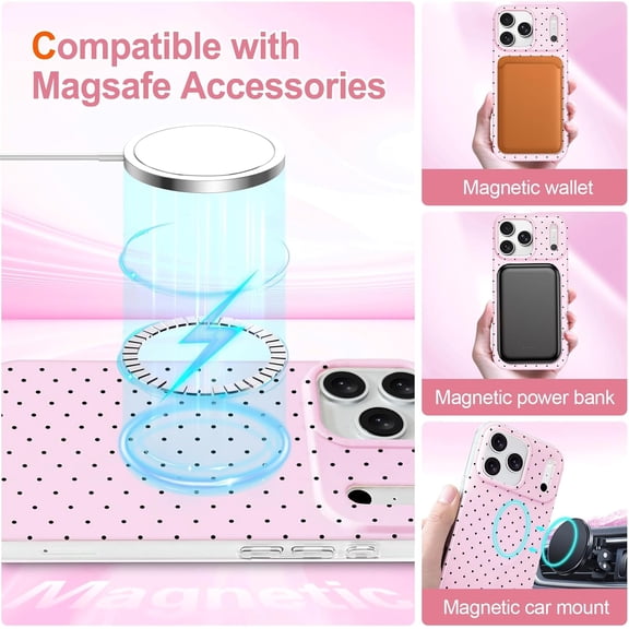 CHISHZL-for iPhone 17 Pro Case Cute Polka Dot Aesthetic Design Simple Cover 6.3", Thin Slim Anti-Scratch Soft TPU Bumper Shockproof Rubber Protective Phone Cases for Women Girls, Magnetic Pink