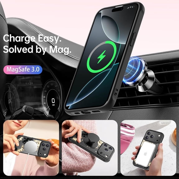 CHISHZL-for iPhone 17 Pro Max Case Wireless Charging & Military-Grade Protection - Trendy Pattern Design for Women Girls, Matte Non-Slip Phone Cover with Shockproof Corners - Elegant Blossom Motif