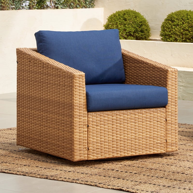 CHITA 2-Piece Outdoor Swivel Light Brown Wicker Chair with Cushion ...