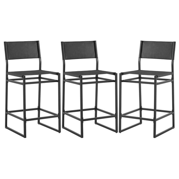 CHITA 24" Faux Leather Bar Stools Set of 3 Counter Height with Sling-style Back & Metal Base, Adjustable Height, Black