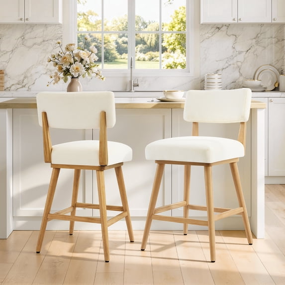 CHITA 26" Modern Upholstered Bar Stools Set of 2, Counter Stools with Back and Wood Legs for Kitchen Island & Home Bar, Cream Fabric