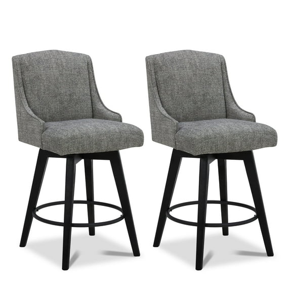 CHITA 26 in Swivel Upholstered Fabric Barstool Set of 2 for Kitchen Island, Full Back&Wood Legs, Pebble Gray