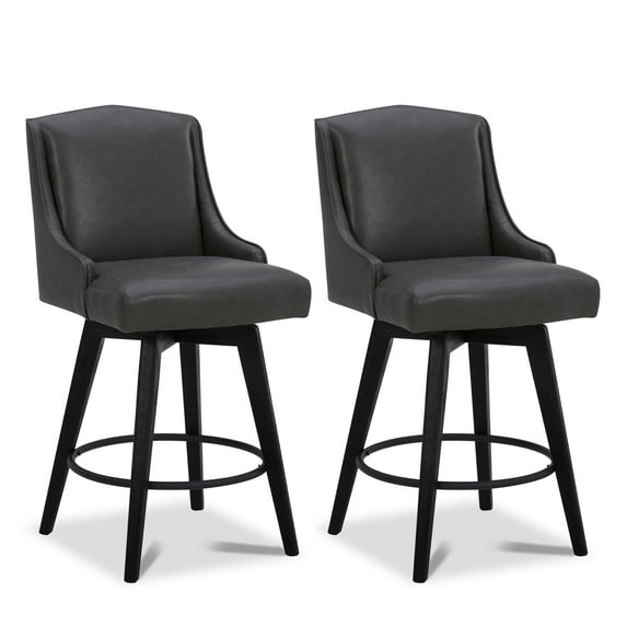 CHITA 26 in Swivel Upholstered Faux Leather Barstool Set of 2 for Kitchen Island, Full Back&Wood Legs, Retro Gray