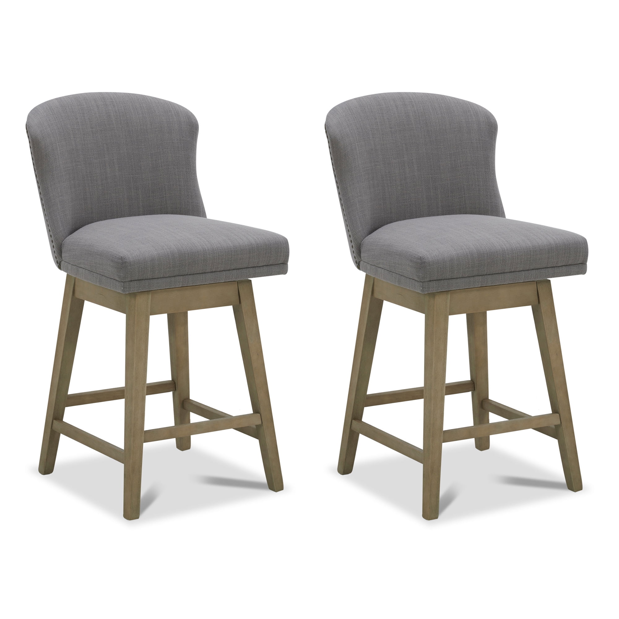 CHITA 26 in Swivel upholstered Counter Bar Stool Set of 2, Wood Legs