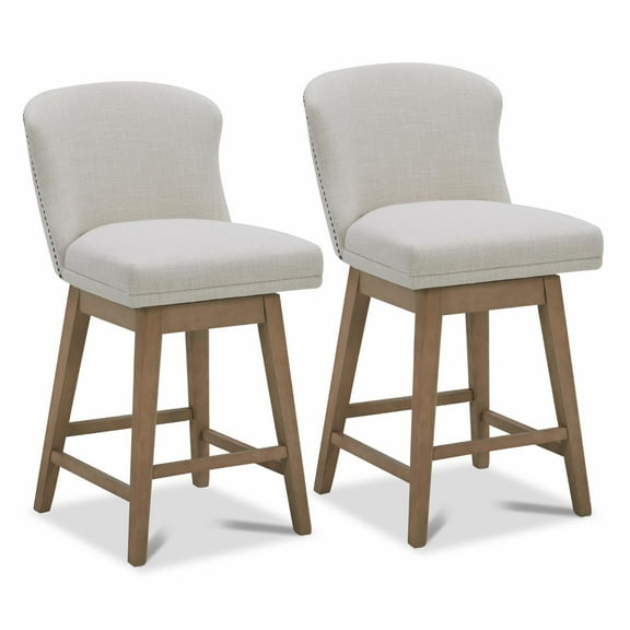 CHITA 26 in Swivel upholstered Counter Bar Stool Set of 2, Wood Legs, Fabric in Linen