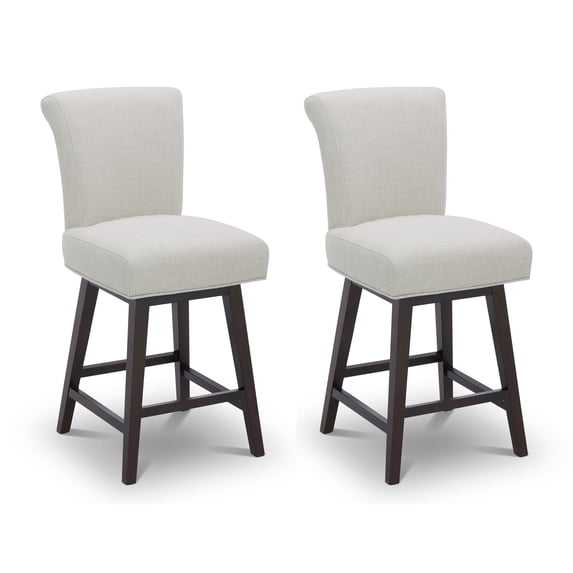 CHITA 26 in Upholstered Swivel Counter Bar Stools with Back&Wood Legs Set of 2, Fabric in Linen