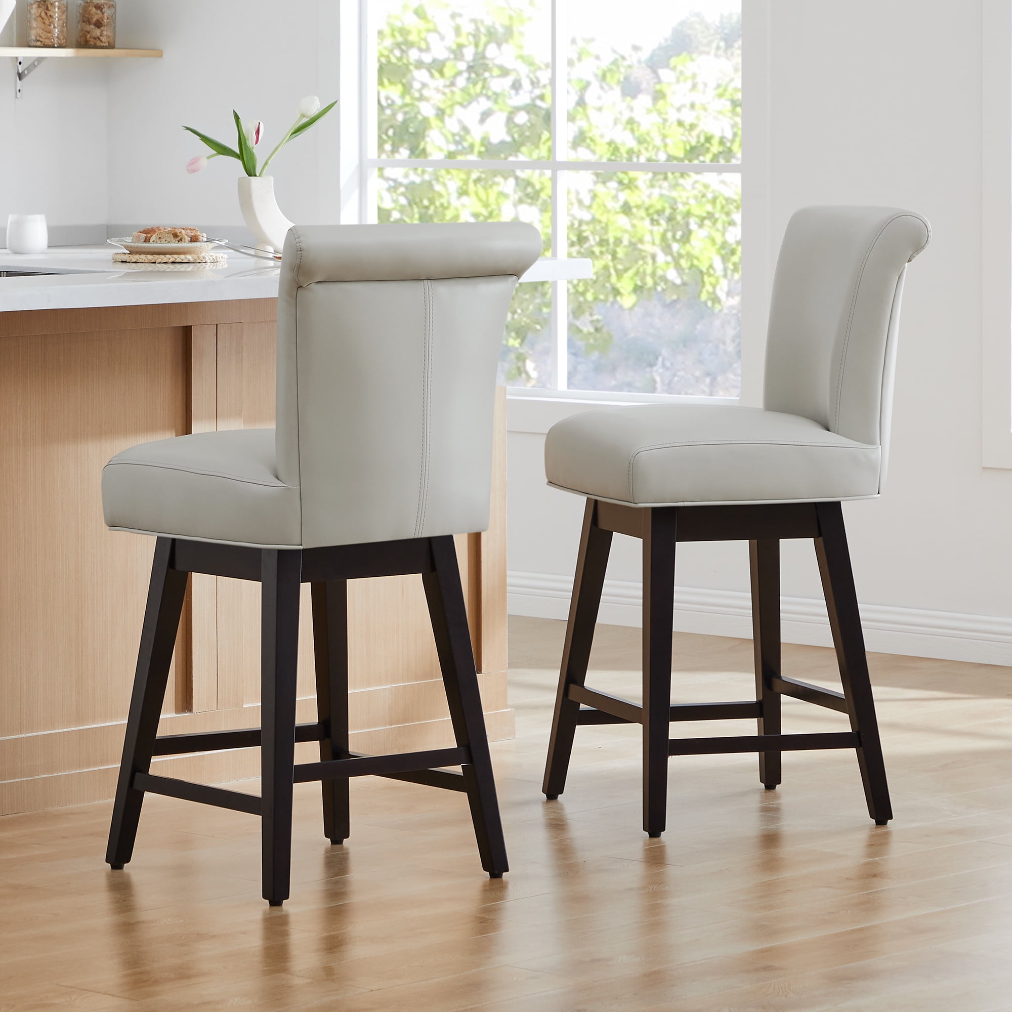 CHITA 26 in Upholstered Swivel Counter Bar Stools with Back&Wood Legs ...