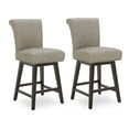thumbnail image 1 of CHITA 26 in Upholstered Swivel Counter Bar Stools with Back&Wood Legs Set of 2, Faux Leather in Stone Gray, 1 of 8