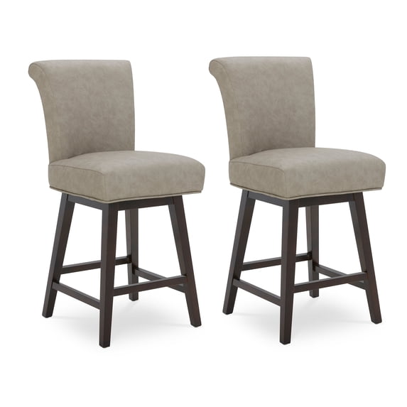 CHITA 26 in Upholstered Swivel Counter Bar Stools with Back&Wood Legs Set of 2, Faux Leather in Stone Gray